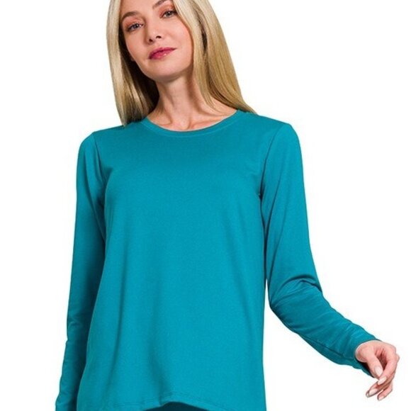 ZENANA BUTTERY SOFT MICROFIBER ROUND NECK LONG SLEEVE TOP OCEAN TEAL S-XL - Picture 1 of 2
